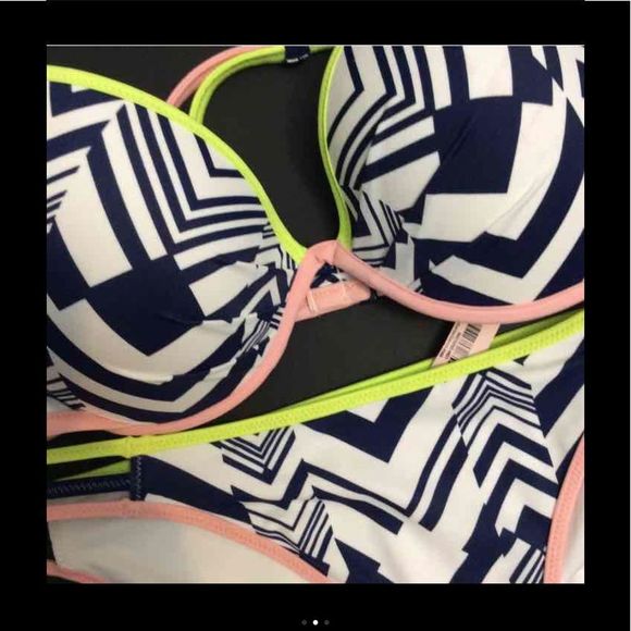 NWT VS 34DD,36DD BIKINI NAVY INK BLOT GEOMETRIC - Picture 2 of 3